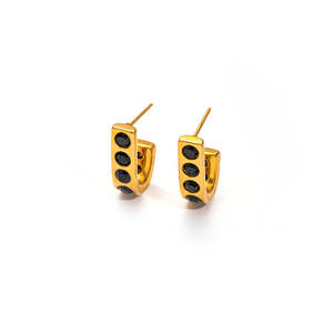Pendientes de Aro de Acero Inoxidable 316L Chapados en Oro PVD con Piedras Negras, Joyería de Moda - Product Image 1
