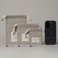 PandaSew Sac à Cordon en Lin et Coton avec Logo Personnalisé, Étiquette, Pochettes d'Emballage pour Bijoux