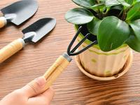 Set di 3 Attrezzi da Giardinaggio Portatili con Manico in Legno per Piantare Fiori