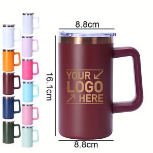 Mug de voyage en acier inoxydable gravé au laser sur mesure, revêtement en poudre, plaqué cuivre, 20 oz, gobelet coloré avec poignée amovible - Product Image 5
