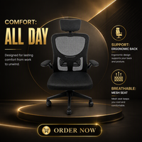 Chaise de bureau ergonomique moderne en tissu à dossier haut, chaise de bureau informatique, hauteur réglable, accoudoirs, soutien lombaire, pivotante et confortable