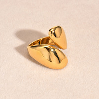 Edelstahl 18K Vergoldeter Birnenförmiger Offener Ring Glänzendes Breites Unregelmäßiges Design Wasserfester Schmuck für Frauen