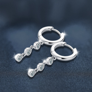 Chất lượng cao đồ trang sức thời trang 925 sterling Silver 18K <span class=keywords><strong>White</strong></span> Gold Plated <span class=keywords><strong>Sapphire</strong></span> moissanite thả Bông tai cho phụ nữ - Product Image 3