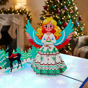 Carte 3D pop-up ange des neiges, design personnalisé, artisanat en papier fait main de Hanoï, Vietnam, cadeau de Noël par Viet-craft - Product Image 1