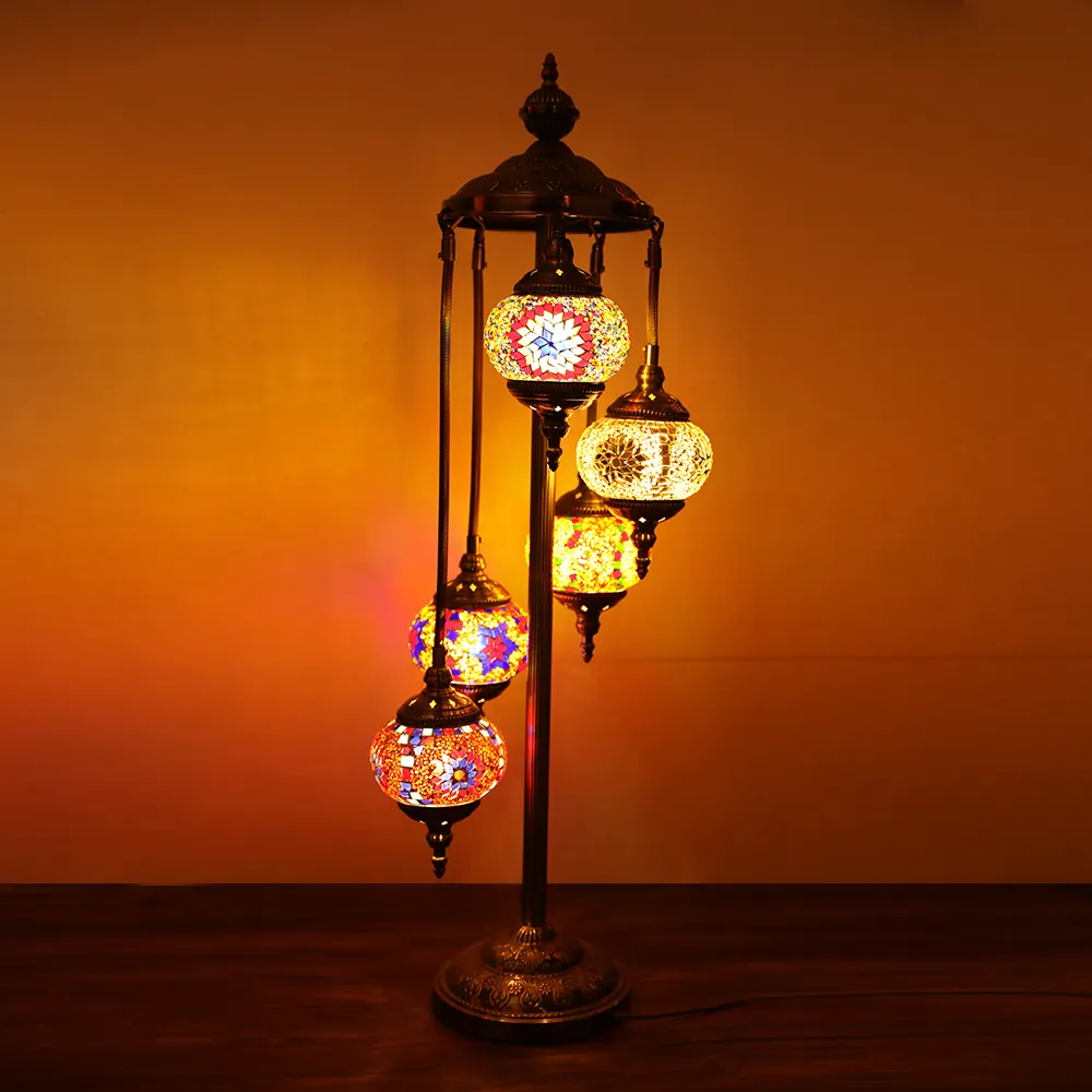 Marakeş dekoratif gece lambası 5 küre türk mozaik zemin lambası fas Tiffany tarzı ayakta lamba