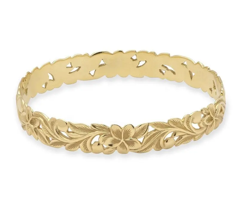 Fashion 18K Gold Plating Women Plumeria Flower Custom Hawaiian Bangle Bracelet