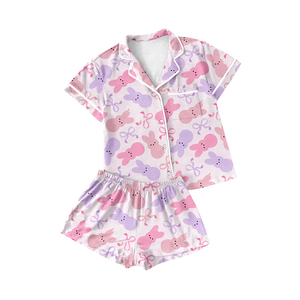 Preorder Easter <strong>Bunny</strong> Bows Cute Little <strong>Girls</strong> Buttons Pajamas Shorts <strong>Outfits</strong> Adult's Women Pajamas Family Mommy and Me Sleepwear - Product Image 1