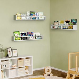 Estantes Flotantes Largos <span class=keywords><strong>de</strong></span> Madera Blanca para Niños Pequeños, Estantes Colgantes <span class=keywords><strong>de</strong></span> Pared para Libros, para la Habitación <span class=keywords><strong>de</strong></span> Bebés y Niños - Product Image 6