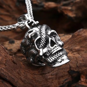 Yunnique Collier Tête de Mort avec Pendentif Serpent en Argent Tibétain, Chaîne de Pull Unisexe, Accessoire Cadeau - Product Image 2