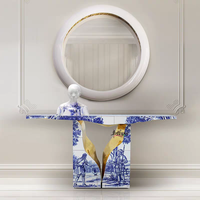 Table console artistique de luxe, table d'entrée moderne en acier inoxydable miroir, couleur personnalisable pour studio de designer et villa