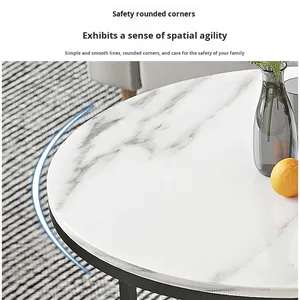 Juego de Mesas de Centro Modernas Ahorradoras de Espacio, 2 Piezas, Mesas Auxiliares Redondas con Aspecto de Mármol y Marco de Metal Dorado, Muebles para <span class=keywords><strong>Restaurante</strong></span> - Product Image 1