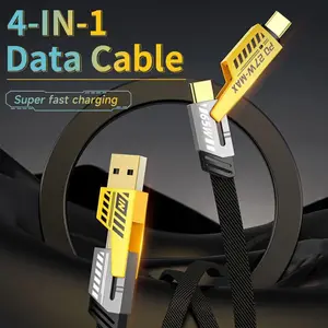 Super Fast Charging Cable 4 in 1 Convertible Metal Fast Data Braided Cable PD 65W C to C Multiple Android Data Cable