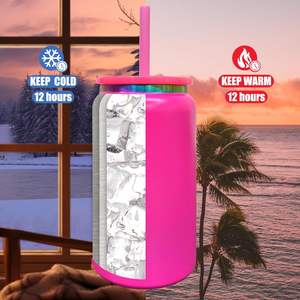 Gobelet Mason holographique de 16 oz avec paille, en acier inoxydable, à double paroi isolée, pour gravure laser - Product Image 2