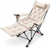 Chaise pliante de camping rembourrée, chaise longue d'extérieur avec porte-gobelet et appui-tête pour patio et plage