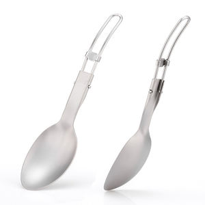 Cuchara plegable portátil de titanio, duradera, ultraligera, ecológica, vajilla gris plateada, resistente a la corrosión, para viajes, picnic, al aire libre - Product Image 1
