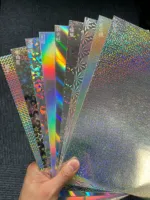 Papier cartonné holographique métallique, feuilles de papier miroir irisé, carton réfléchissant pour artisanat, scrapbooking, affiches, carton
