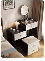 Coiffeuse en bois massif avec rangement pour maquillage, table de maquillage tout-en-un pour chevet, miroir de maquillage rabattable, coiffeuse pour petites chambres