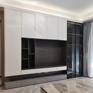 Gabinete de TV de vidrio integrado Mod personalizado para sala de estar, pared de TV de toda la casa - Product Image 1