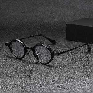 カスタマイズされた黒フルフレーム光学眼鏡古典的なユニセックス丸い眼鏡固体チタンフレーム処方フレンドリー - Product Image 3