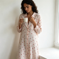 Chemise de nuit pour femmes en coton et bambou de qualité supérieure, confortable, imprimé fruits, avec boutons, pyjama pour femmes, fabrication sur mesure