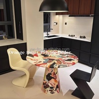 Table à manger moderne de luxe européenne en FRP, couleur personnalisée, design arrondi, 4 places, durable, stable, meubles de salle à manger faits à la main