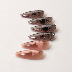 <span class=keywords><strong>Uñas</strong></span> Postizas de Lujo <span class=keywords><strong>en</strong></span> Forma de Almendra, Material ABS, Adornos con Cuentas Negras Estilo Francés, Sexy, con Pegamento - Product Image 2