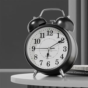 Retro Twin Bell Metal <b>Desk</b> Alarm Clock Quartz Movement Silent Night Light Battery Operated Snooze Function Home Office <b>Mini</b> - Product Image 1