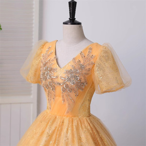 Turmeric Long Evening Gown Women Stage Performance Puff Skirt Vocal Music Host Costume Polyester Fabric Adult Size 12-15 - Product Image 4