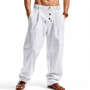 Pantalon décontracté ample en coton et lin respirant pour homme, taille élastique, coupe confortable, idéal printemps-été - Product Image 5