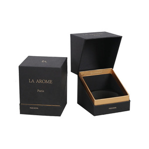 Wholesale Custom Luxury White Texture Paper Material Lid And Base Candle Boxes With Gold Paper Around
