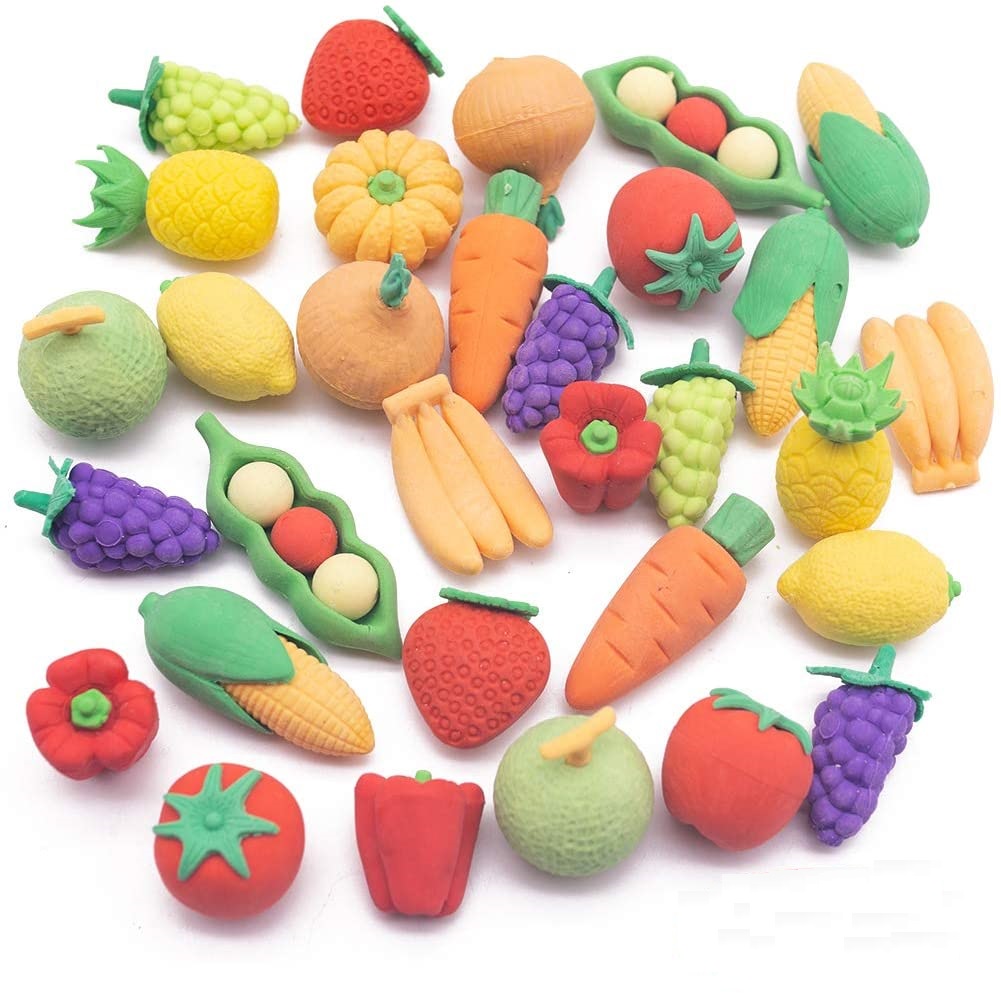 Hot sale 30 pcs/bag cute Fruit Pencil Erasers Mini Vegetable Pencil Erasers for Party Favors