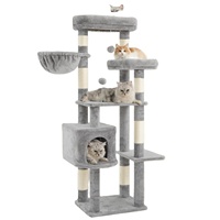 Arbre à chat de 55,1 pouces pour chats d'intérieur, grande plateforme, griffoir multi-niveaux, niche et maisonnette