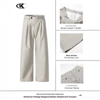 Pantalon de costume rayé à boutons diagonaux 11KN CustomAmerican Vintage, coupe structurée, tissu premium résistant à l'abrasion