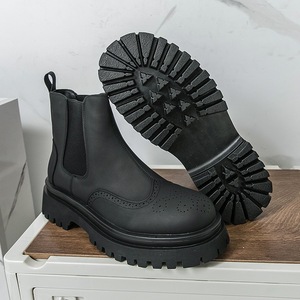 Bottines Chelsea pour homme en cuir noir à plateforme, résistantes à l'usure, pour l'hiver - Product Image 3