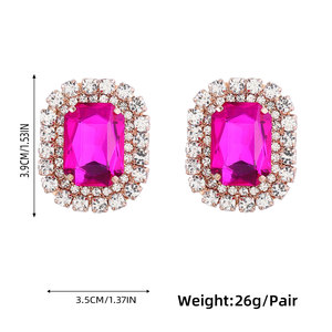 2023ของขวัญวันวาเลนไทน์6สีแฟชั่นใหม่โลหะแก้วไรน์สโตนสแควร์บิ๊กนักเรียนต่างหูเจ้าสาวเสน่ห์พลอยต่างหู - Product Image 6