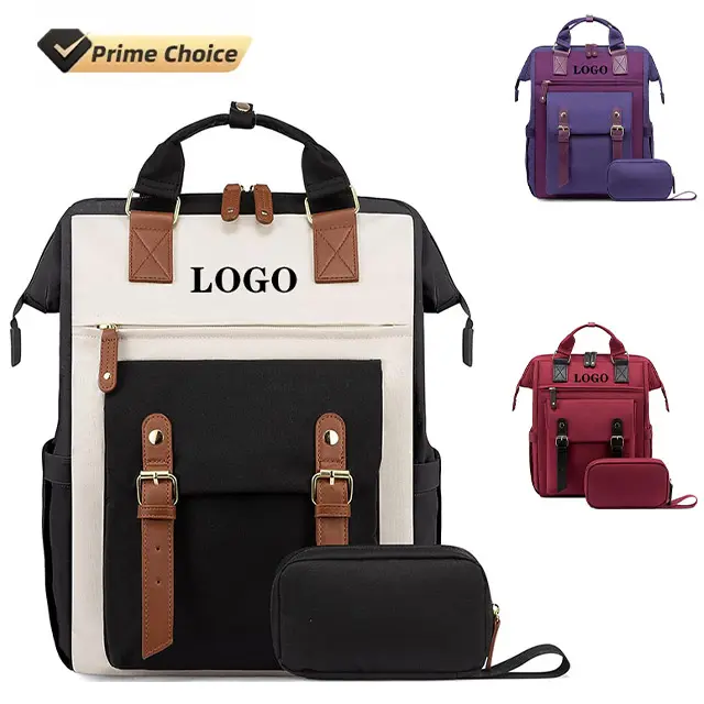 BSCI custom Laptop Backpack Women Teacher Business Bag College Wide Open Computer Backpack Work Travel Mommy backpack