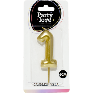 Bougie d'anniversaire dorée numéro 1 Party Love 6 cm Vela - Product Image 1