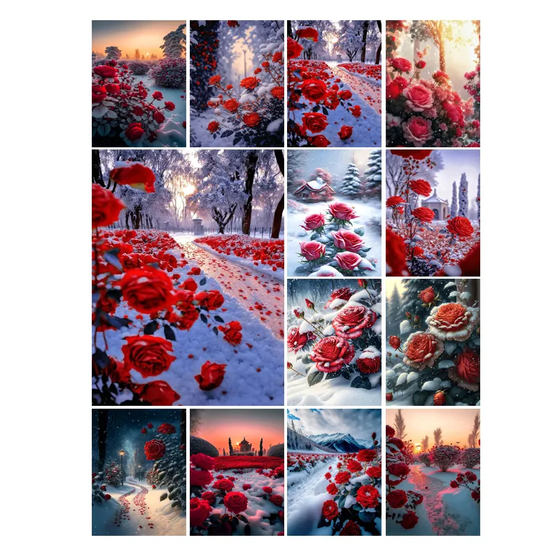 Rose Road DIY Peinture Par Diamant Kits Paysage DIY Diamant Peinture Neige Image Sur Toile Salon Décoration