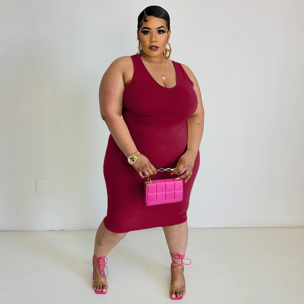 Summer Dress Fashion Sexy Plus Size Womens Clothes Round Neck Sleeveless  Solid Color Top Dress| Alibaba.com