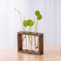 Support en bois pour plantes hydroponiques, table en verre pour plantes, vase à fleurs, terrarium, support pour tubes à essai, station de propagation pour la décoration de la maison