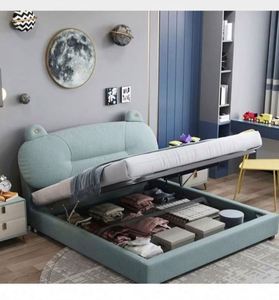 Cama Infantil Moderna Minimalista de Madera, Tamaño Completo, Estilo Princesa para Niños y Niñas, Dormitorio Infantil, Tapicería de Algodón Cómoda y Resistente - Product Image 1