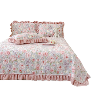 Milk Fleece Quilted Bed <b>Sheet</b> <b>Single</b> Piece Autumn Winter Thickened Warm Lace <b>Bedding</b> Set Princess Style Four Seasons Use - Product Image 2
