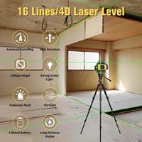 Niveau laser professionnel industriel 4D à faisceau vert, 16 lignes, rotation à 360°, auto-nivelant, outil de mesure pour murs et sols, intérieur et extérieur
