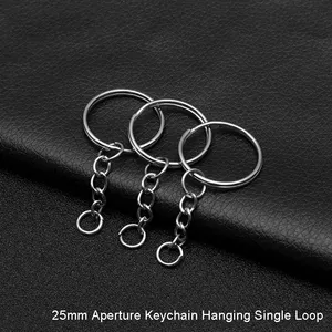 Promotional 25mm/30mm Metal DIY Split Keyring With Chain Keychain Ring Parts Split Keyring With Chain Key Buckle