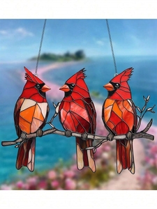A Colorful Plastic Window <strong>Decoration</strong> With Three Cardinals, 2D Acrylic Logo (7.9x5.5 Inches), Sunshine Catcher, <strong>Four</strong> <strong>Seasons</strong> , Mu - Product Image 5