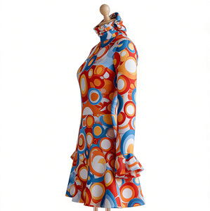 Robe disco des années 70, vintage, manches cloche, imprimé, thème hippie, <span class=keywords><strong>costume</strong></span> d'Halloween inspiré de films et de séries télévisées, avec bandeau - Product Image 1