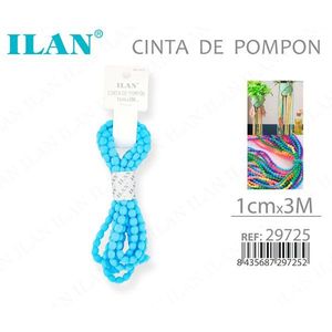 Nastro con pompon ILAN 1 cm x 3 m blu per decorazioni e artigianato - Product Image 1