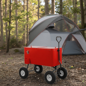 80 Qt Red Outdoor Metal Patio <b>Rolling</b> Drink Cooler Rectangle Shape 80 Qt Beer Wine Chest <b>Cart</b> Bottle Opener for Party Camping - Product Image 4