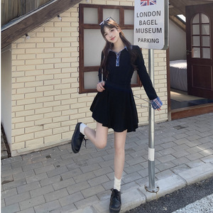 Plus Size Women's Dress Plaid Patchwork Polo Collar Long Sleeve Natural Waist Black Red Solid Color Contrast Daily Casual Dress - Product Image 2
