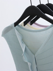 Suéter de Verão Sem Mangas Tricotado com Decote em V, Estilo Romântico Francês, Blusa de Moda - Product Image 2